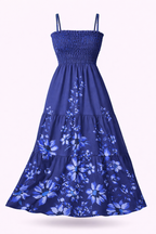 Vestido Longo Delicadeza Floral Aurora com Toque Romântico Azul Marinho