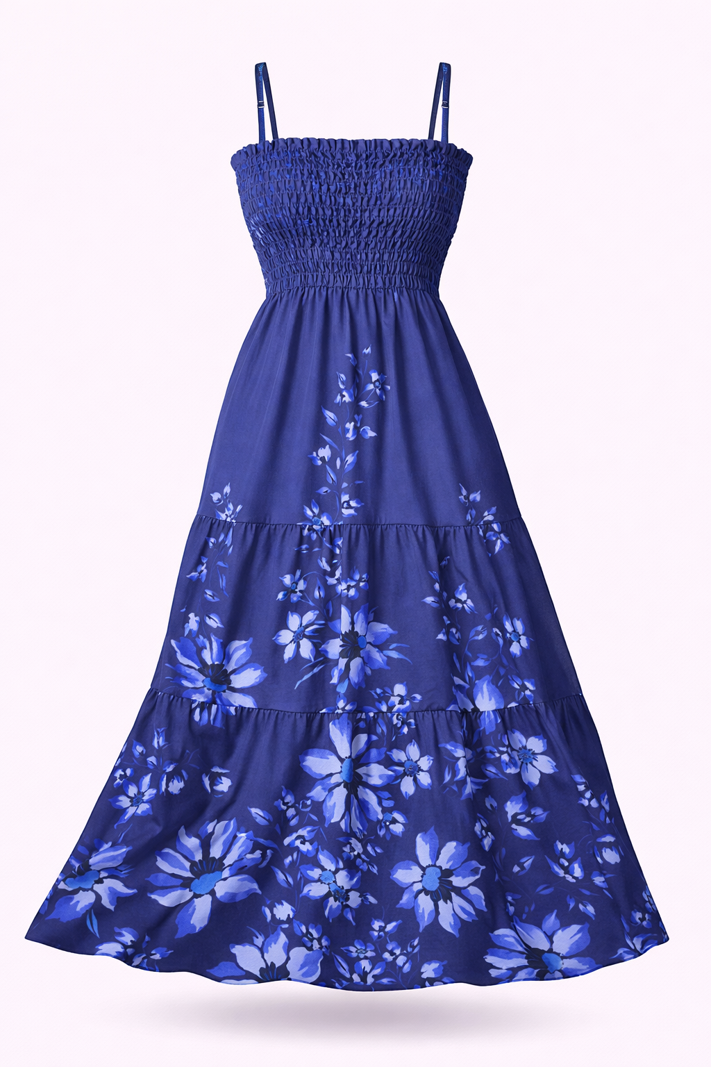 Vestido Longo Delicadeza Floral Aurora com Toque Romântico Azul Marinho