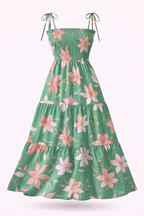 Vestido Longo Delicadeza Floral Aurora com Toque Romântico Verde Menta