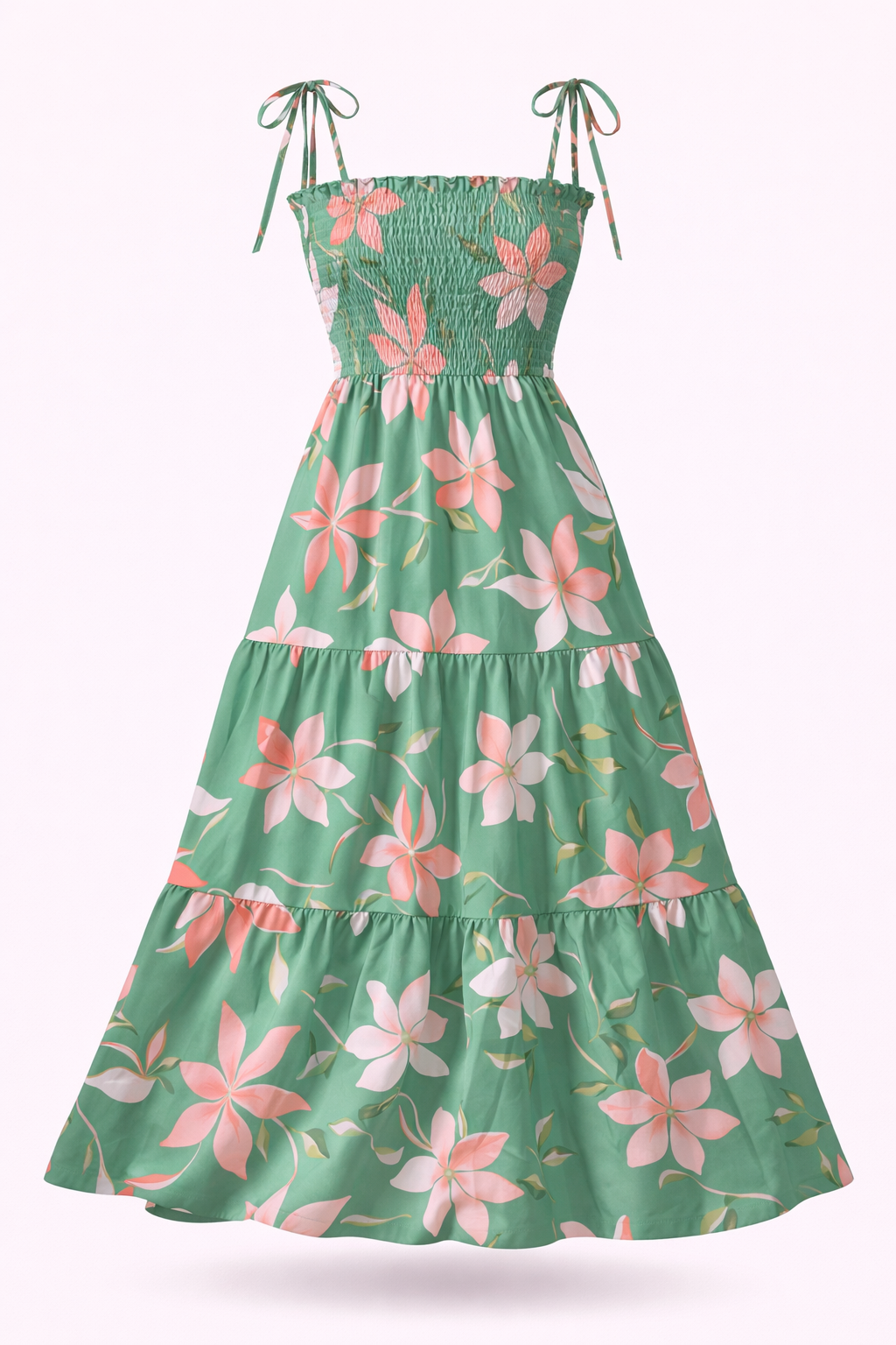 Vestido Longo Delicadeza Floral Aurora com Toque Romântico Verde Menta