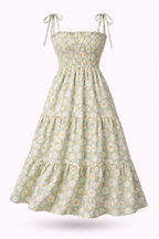 Vestido Longo Delicadeza Floral Aurora com Toque Romântico Verde