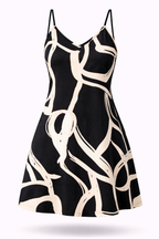 Vestido Curto Monique – Estampa Abstrata P&B com Alças Finas