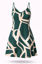 Vestido Curto Monique – Estampa Abstrata P&B com Alças Finas