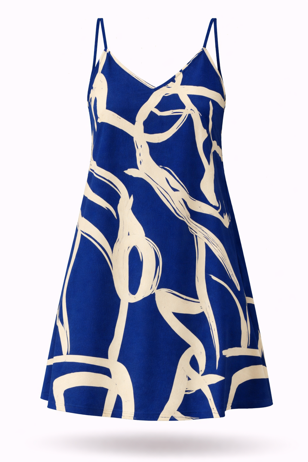 Vestido Curto Monique – Estampa Abstrata P&B com Alças Finas