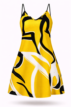 Vestido Curto Monique – Estampa Abstrata P&B com Alças Finas