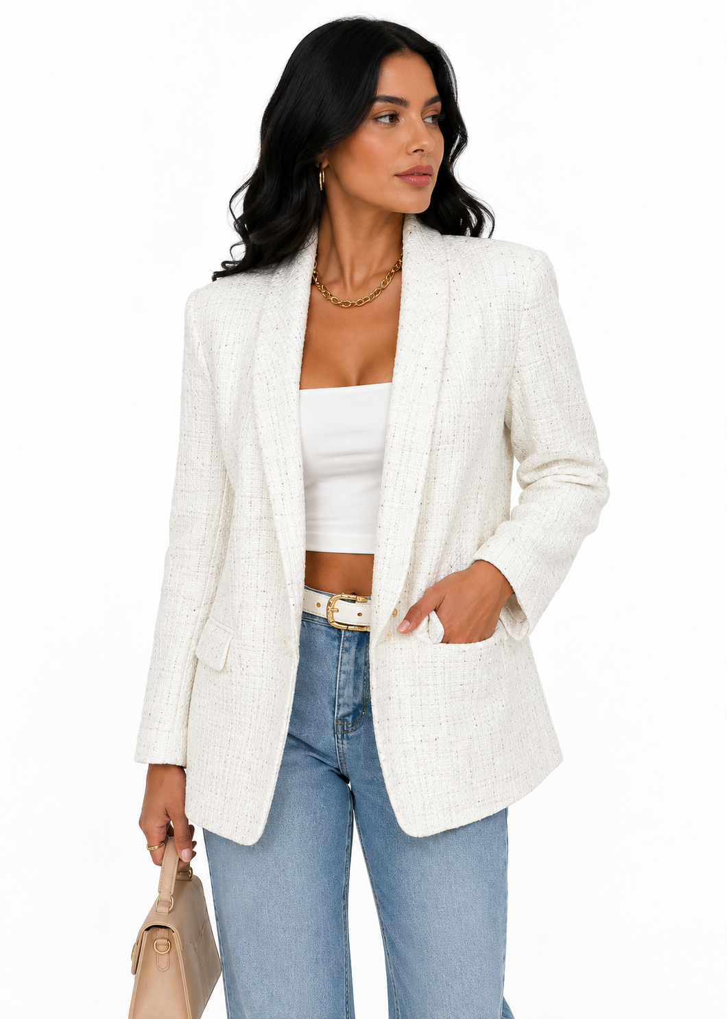 Blazer Feminino Elegance Tweed Off White