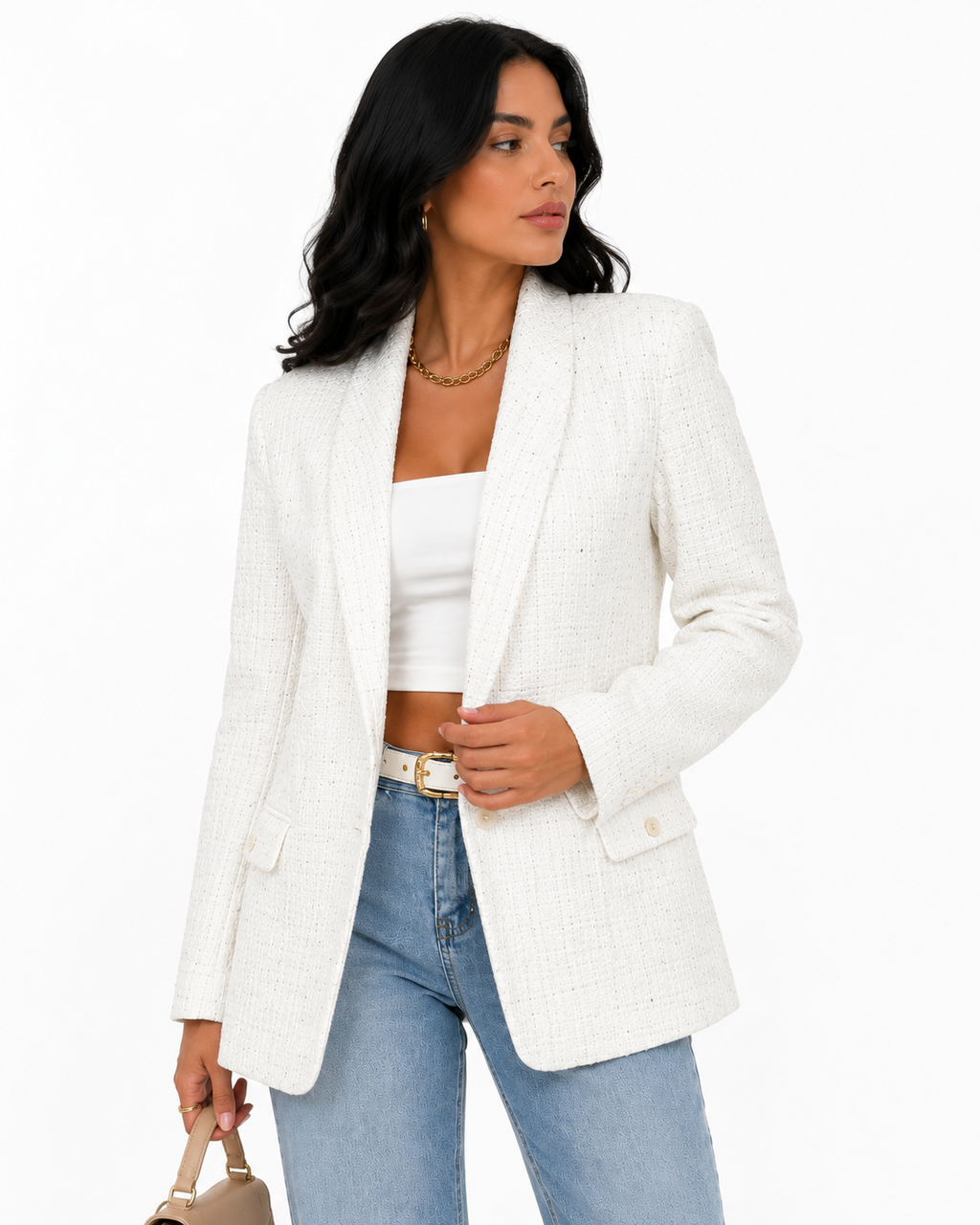Blazer Feminino Elegance Tweed Off White