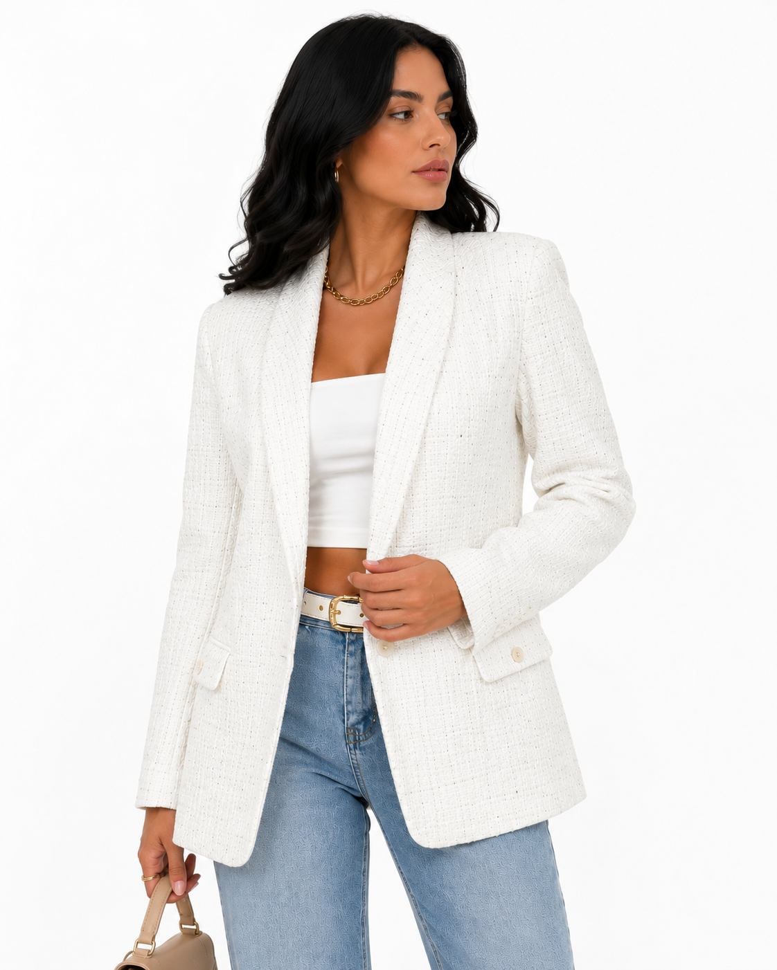 Blazer Feminino Elegance Tweed Off White