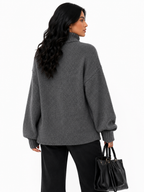 Casaco Feminino Gola Alta Oversized Cinza