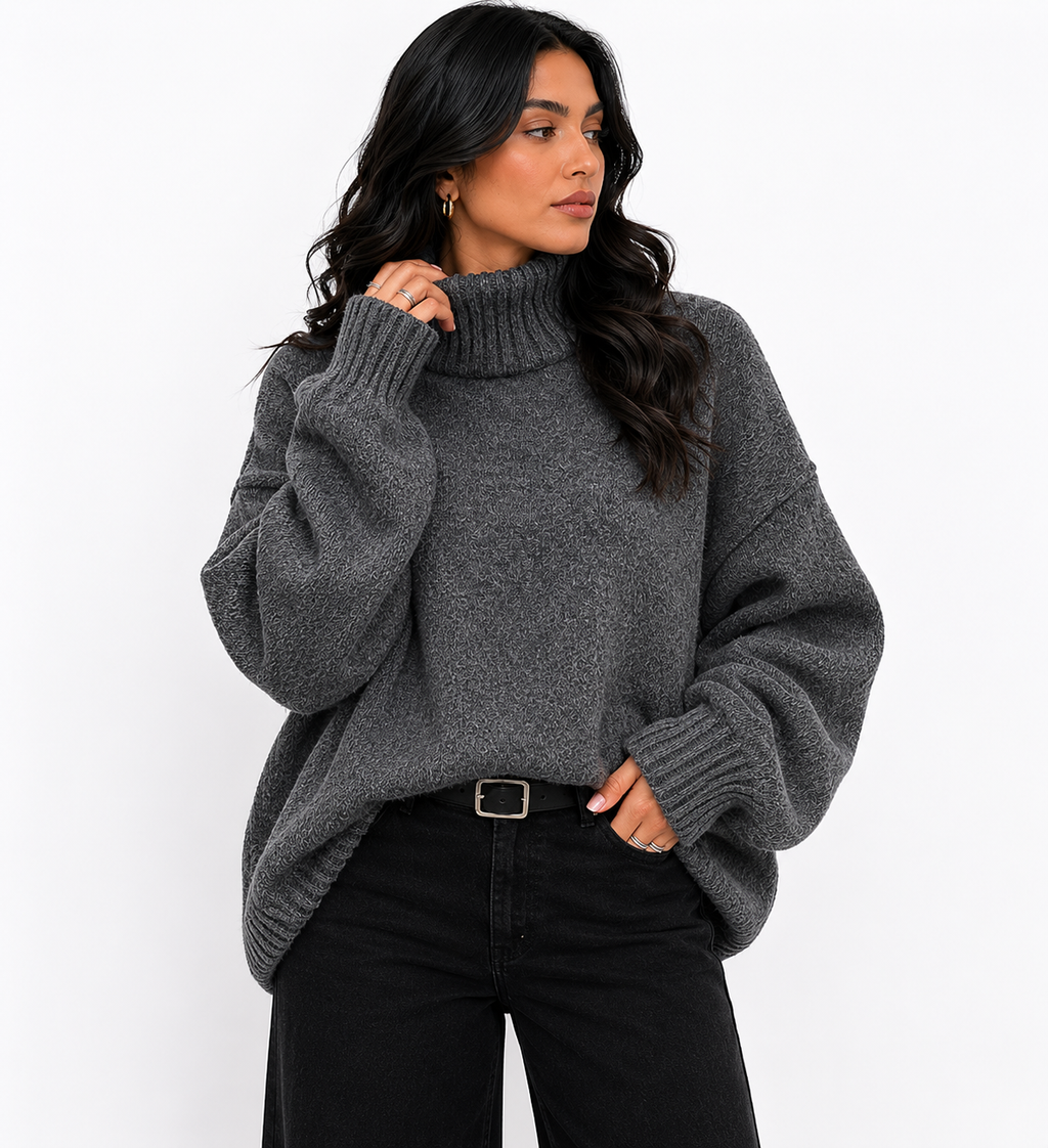 Casaco Feminino Gola Alta Oversized Cinza