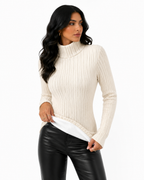 Casaco Feminino Gola Alta Canelado Off White