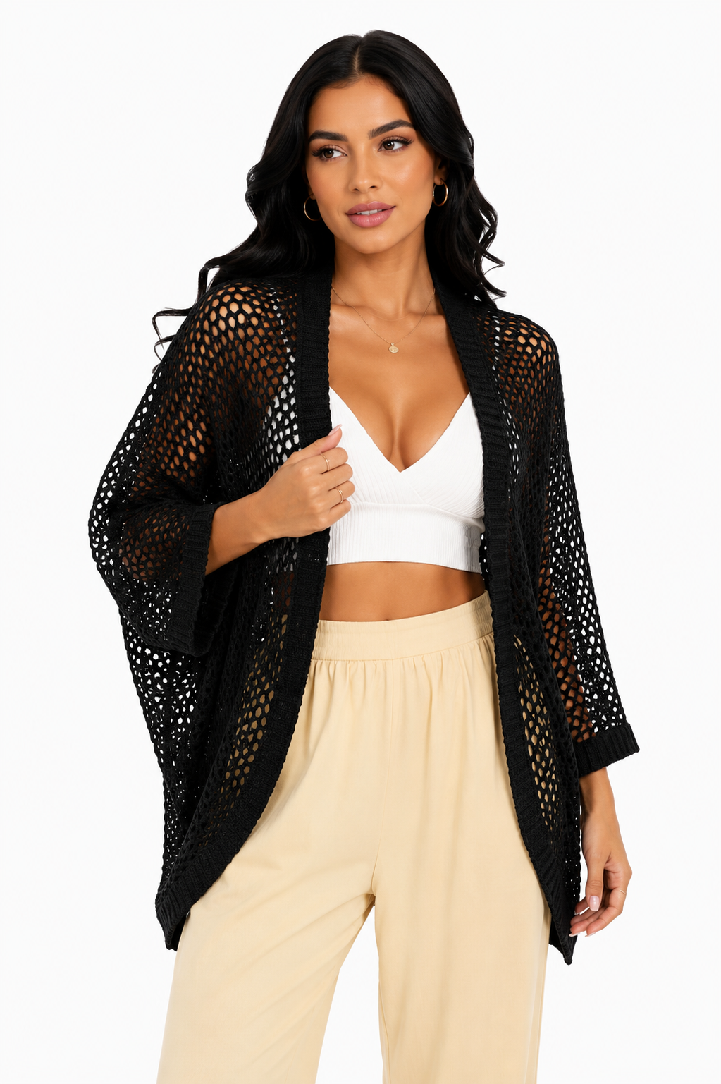 Casaco Feminino Tricô Vazado Preto