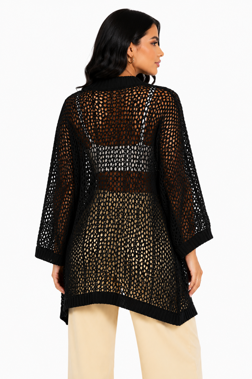 Casaco Feminino Tricô Vazado Preto
