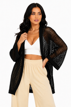 Casaco Feminino Tricô Vazado Preto