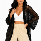 Casaco Feminino Tricô Vazado Preto