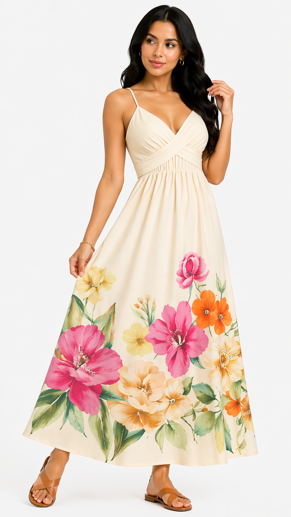 Vestido Sofisticação Floral Débora em Longo Estilo Tropical