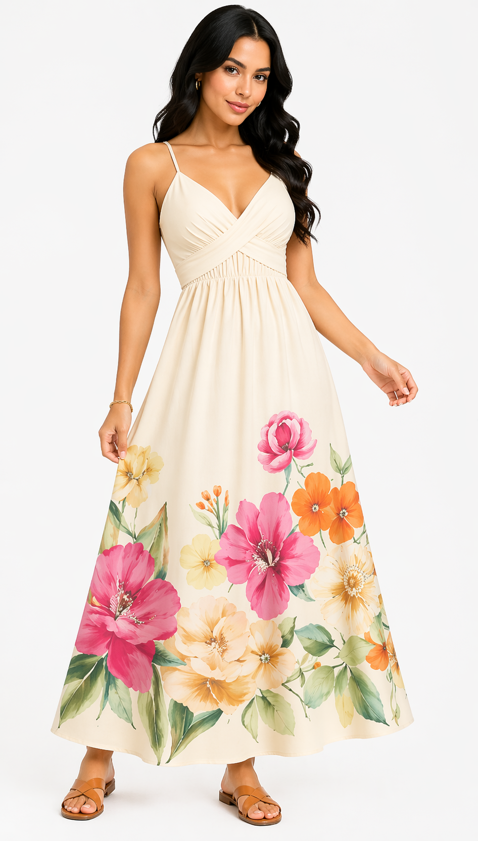 Vestido Sofisticação Floral Débora em Longo Estilo Tropical