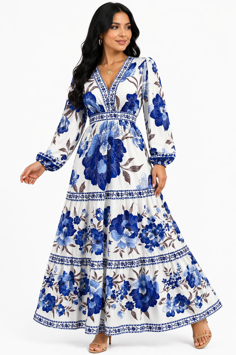 Vestido Midi Floral Elegance Azul