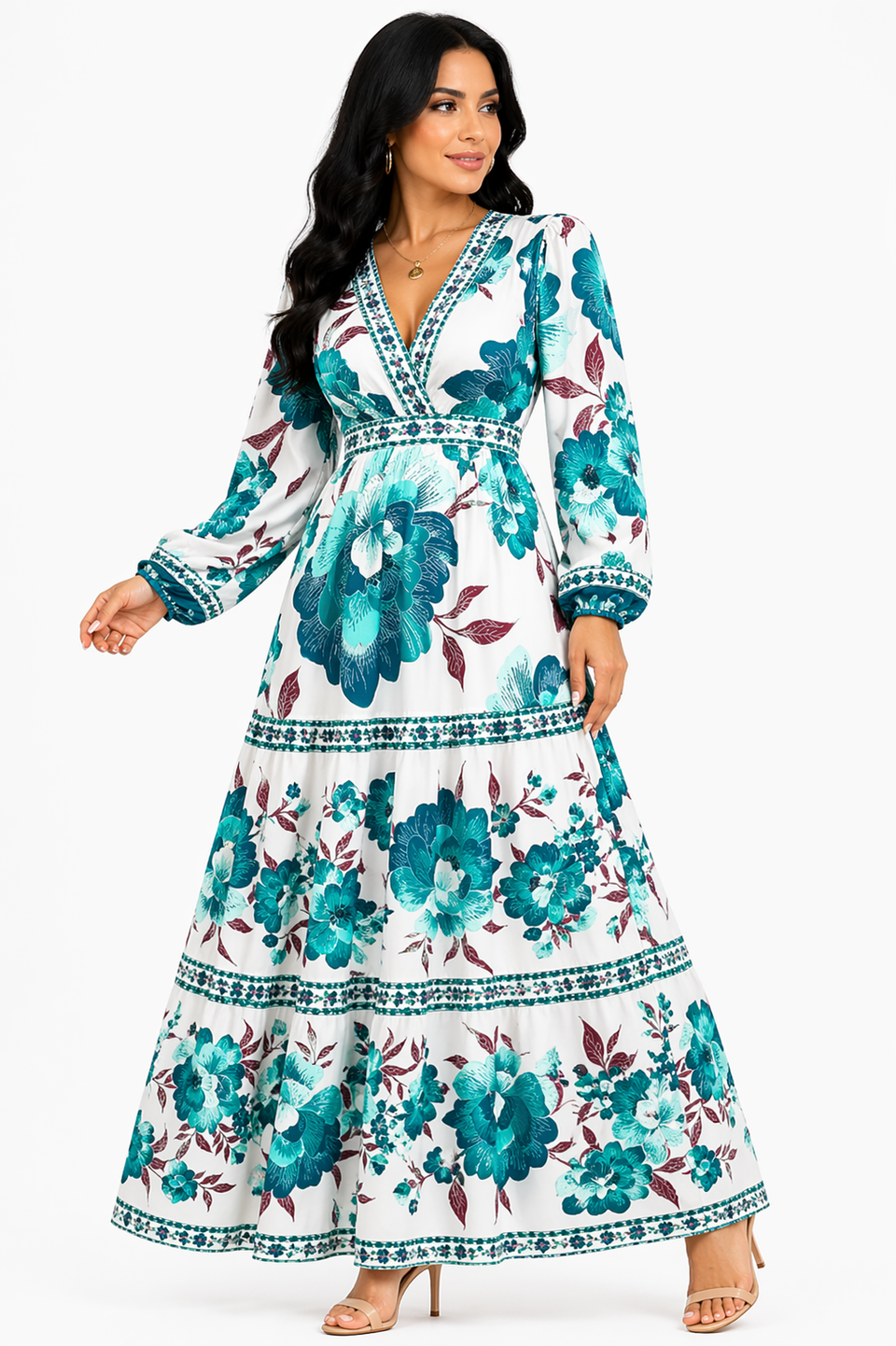 Vestido Midi Floral Elegance Azul Oceano