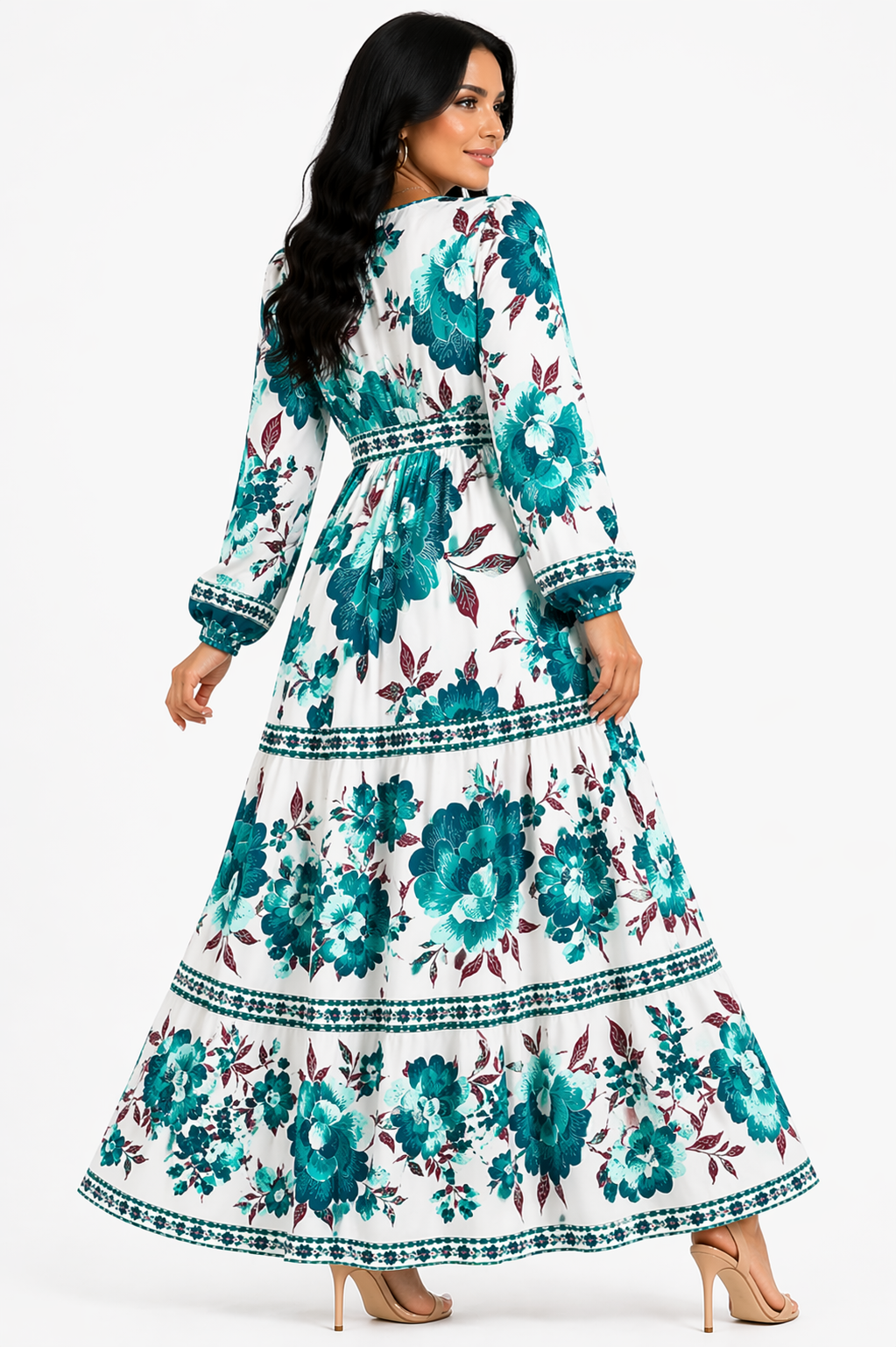 Vestido Midi Floral Elegance Azul Oceano