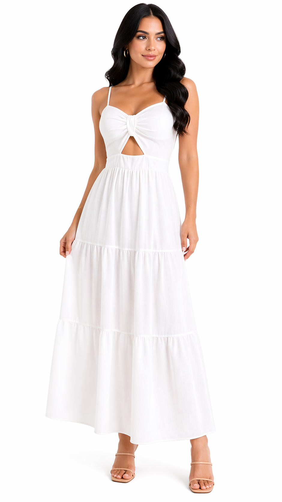 Vestido com Amarração Frontal e Alças Finas Mia Branco