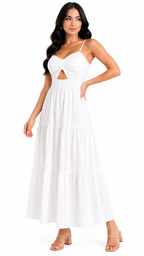 Vestido com Amarração Frontal e Alças Finas Mia Branco