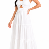 Vestido com Amarração Frontal e Alças Finas Mia Branco