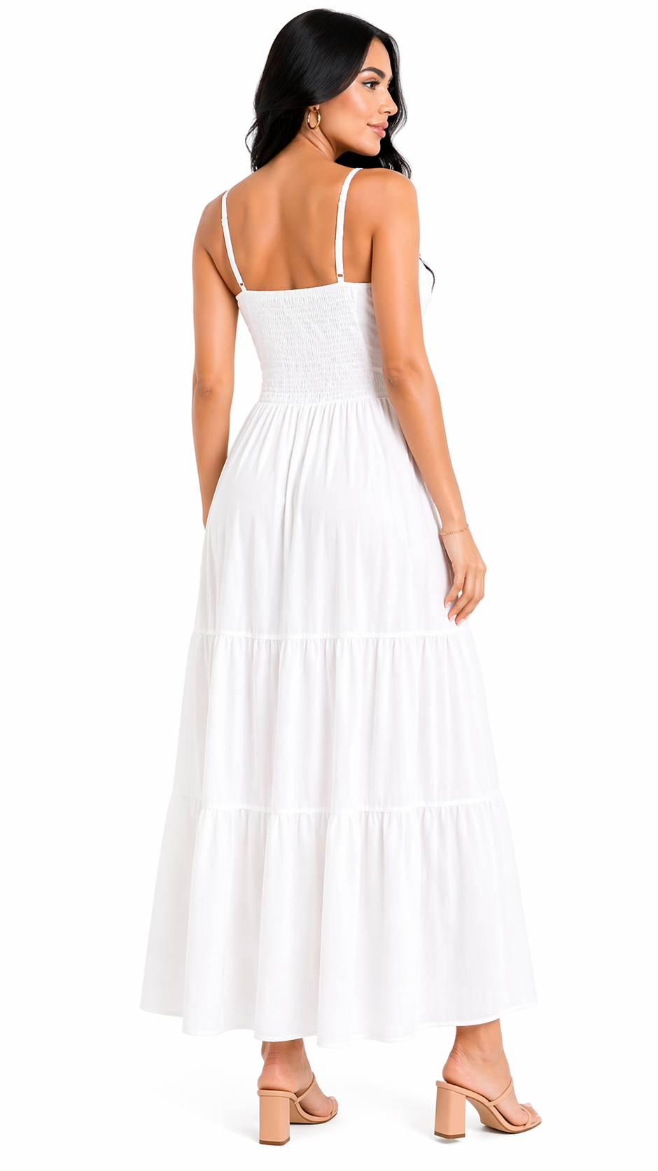 Vestido com Amarração Frontal e Alças Finas Mia Branco