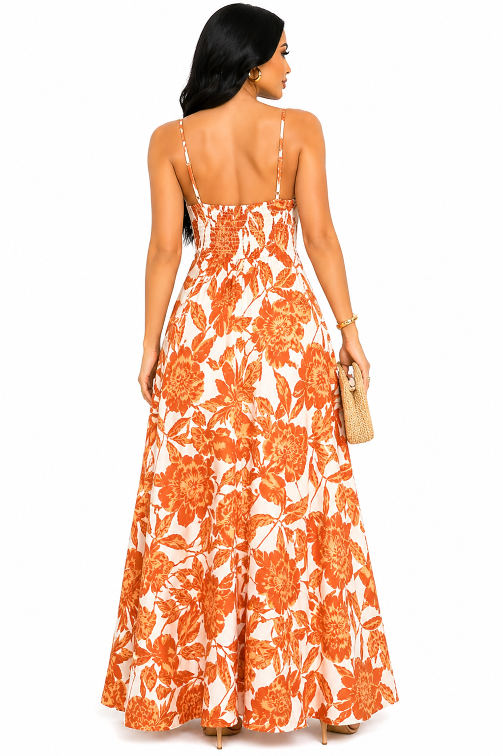 Vestido Longo Estampado Tropical com Recorte Nathy