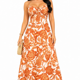 Vestido Longo Estampado Tropical com Recorte Nathy