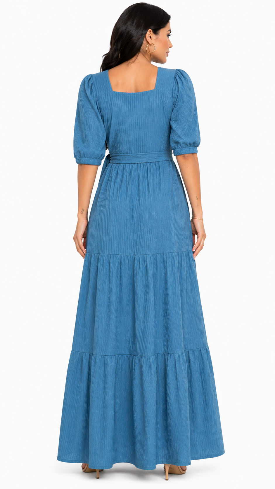 Vestido Charme Atemporal Marina com Toque Sofisticado Azul