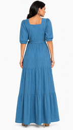 Vestido Charme Atemporal Marina com Toque Sofisticado Azul
