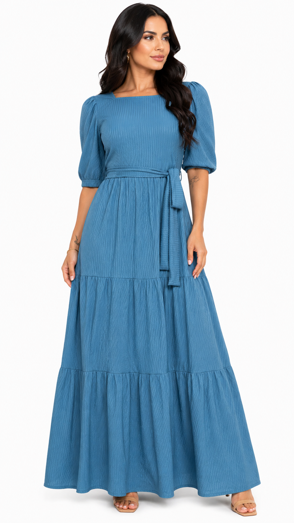 Vestido Charme Atemporal Marina com Toque Sofisticado Azul