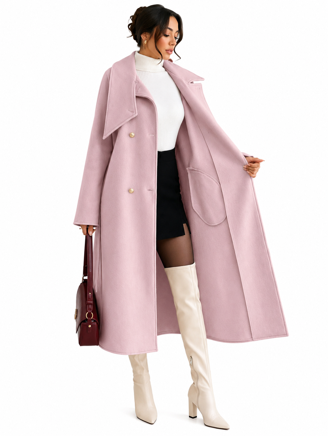 Casaco Feminino Sobretudo Premium Rosa Alongado