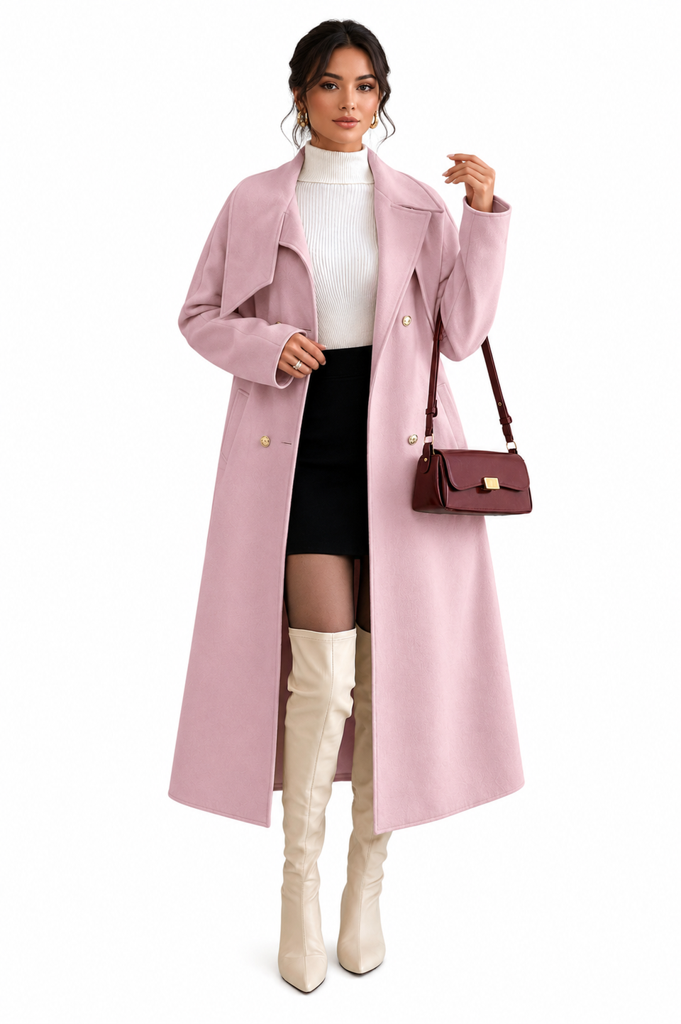 Casaco Feminino Sobretudo Premium Rosa Alongado