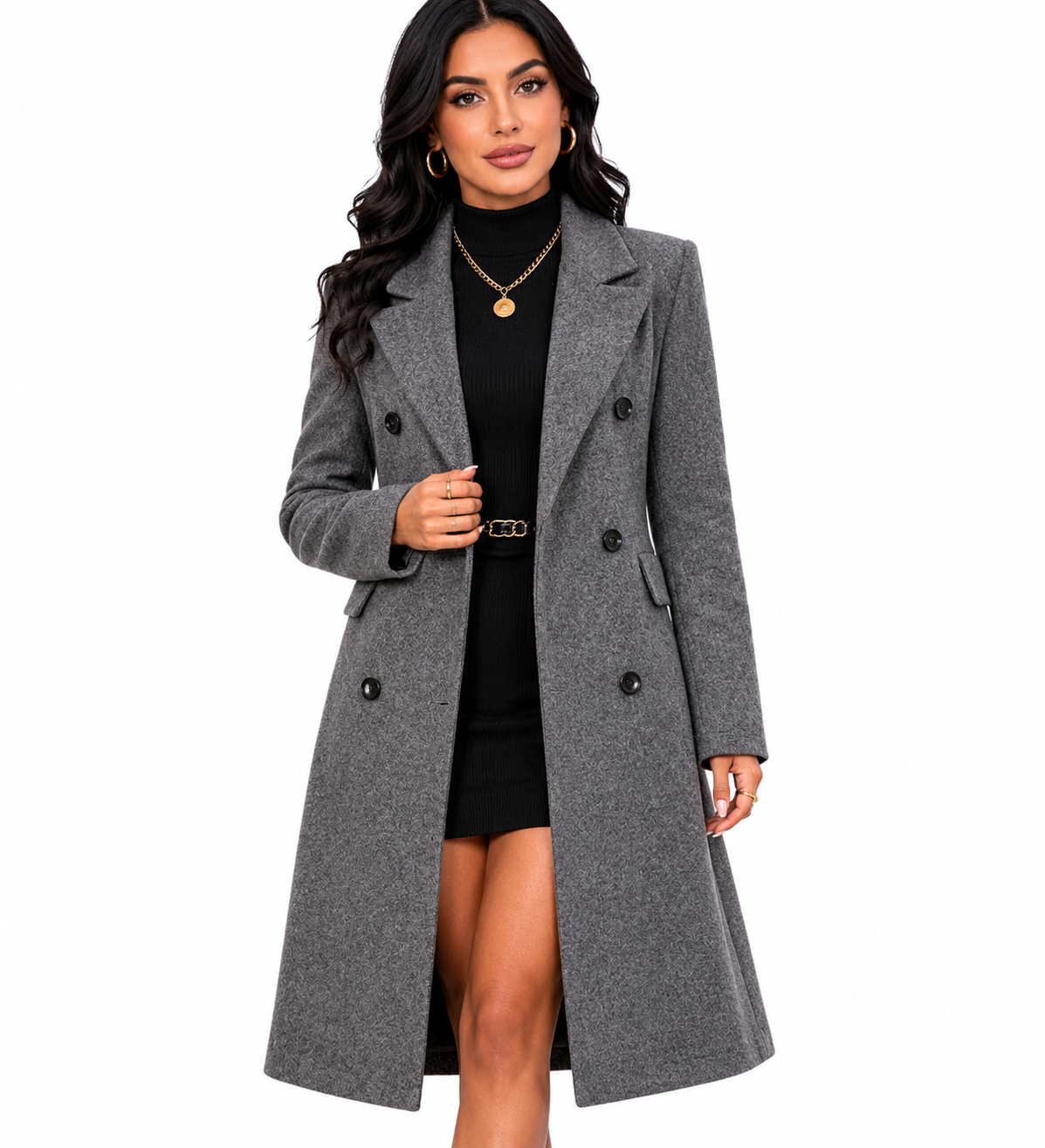 Casaco Feminino Sobretudo Premium Cinza Alongado