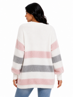 Cardigan Feminino Tricô Listrado Rosé Soft