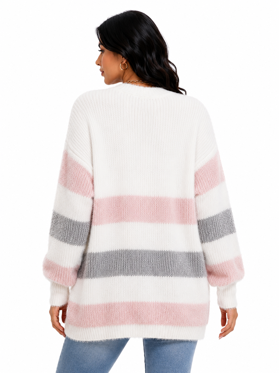 Cardigan Feminino Tricô Listrado Rosé Soft