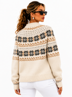 Suéter Feminino Tricô Nórdico Flocos de Neve
