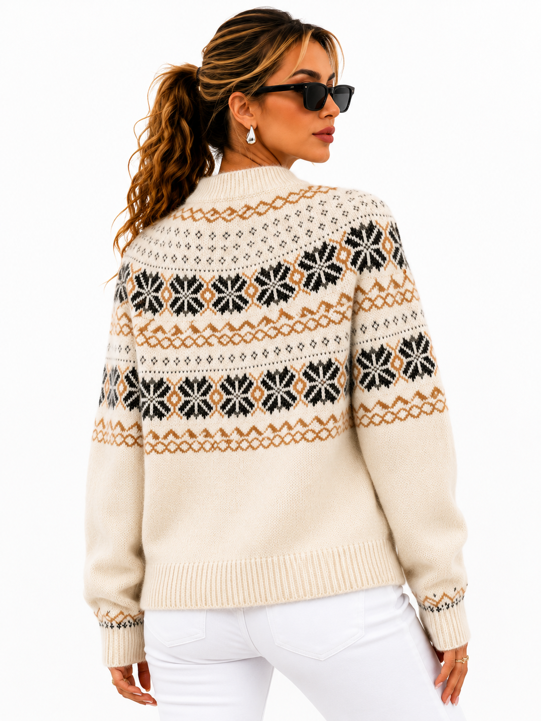 Suéter Feminino Tricô Nórdico Flocos de Neve