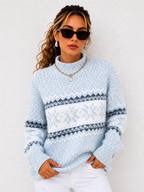 Suéter Feminino Tricô Nórdico Azul Glacial