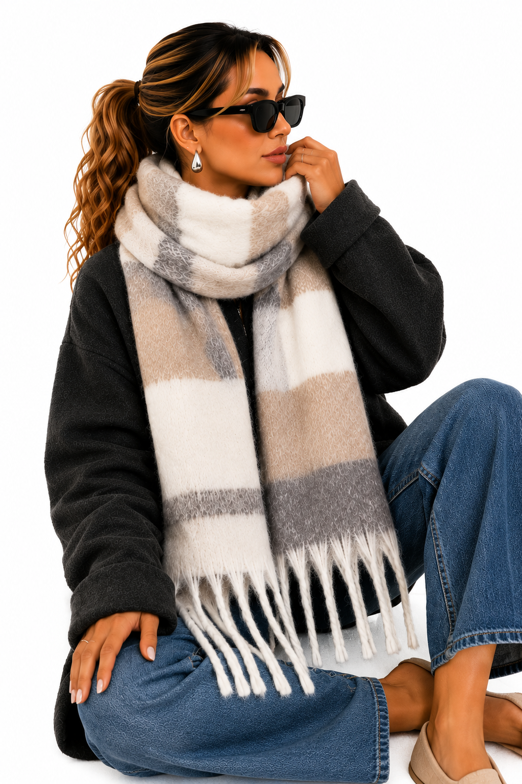 Cachecol Feminino Xadrez Soft Winter