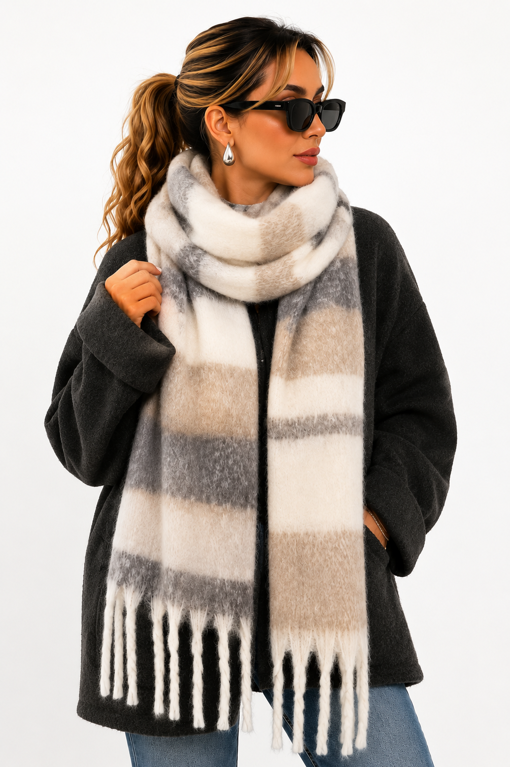 Cachecol Feminino Xadrez Soft Winter