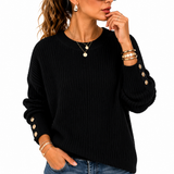 Suéter Feminino Tricô Preto Premium com Botões Dourados