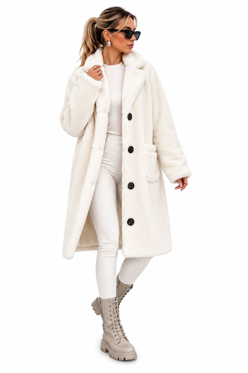 Sobretudo Feminino Teddy Off White Premium Forrado