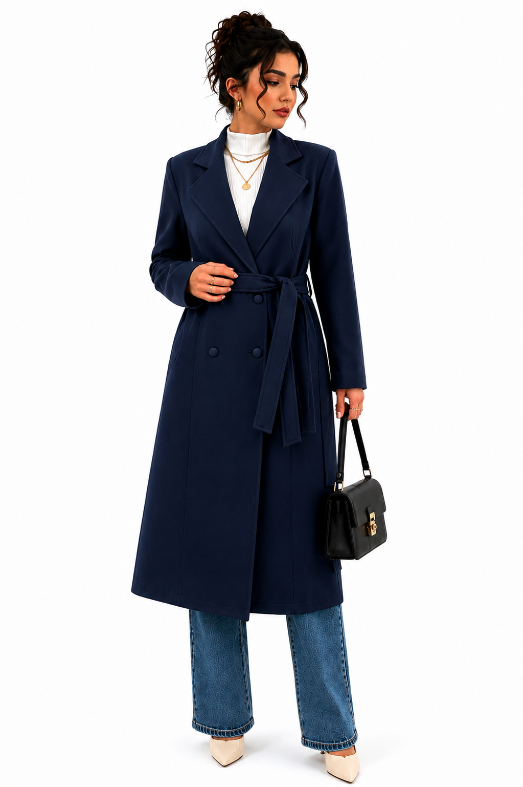 Sobretudo Feminino Alongado Elegance Azul Marinho