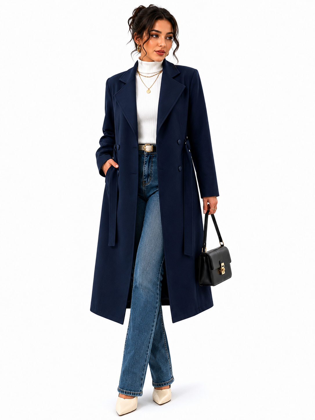 Sobretudo Feminino Alongado Elegance Azul Marinho