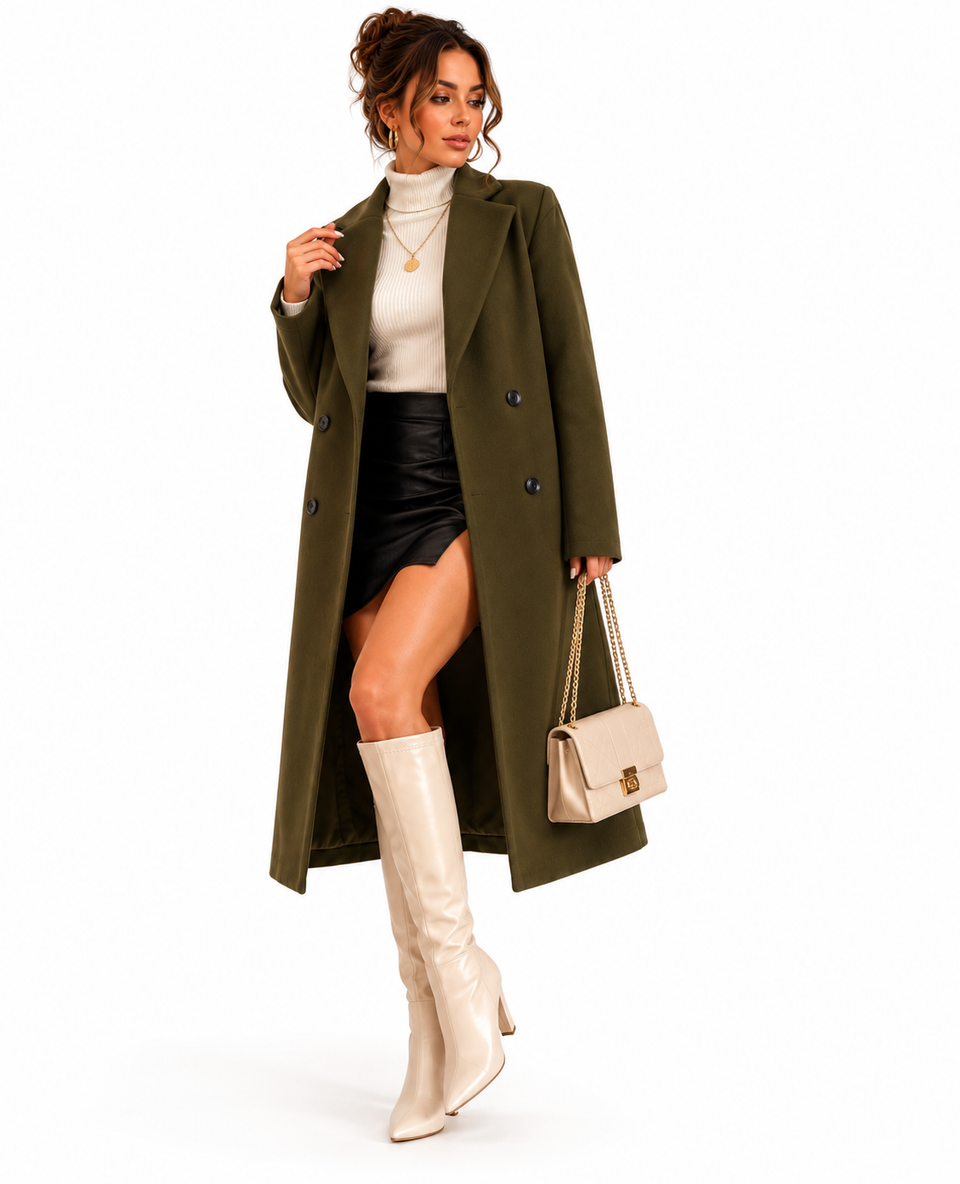 Sobretudo Feminino Alongado Elegance Verde Militar