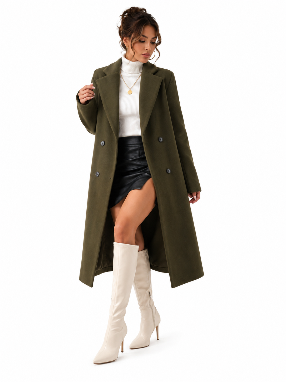 Sobretudo Feminino Alongado Elegance Verde Militar