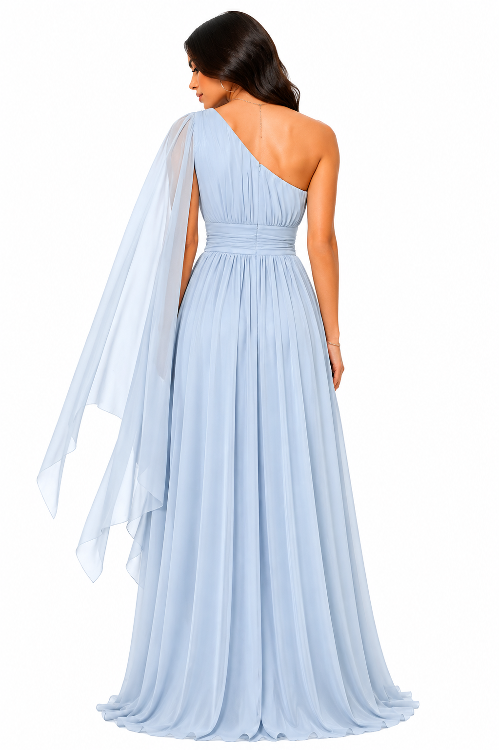Vestido Gabi Elegância em Chiffon Ombro Único Azul